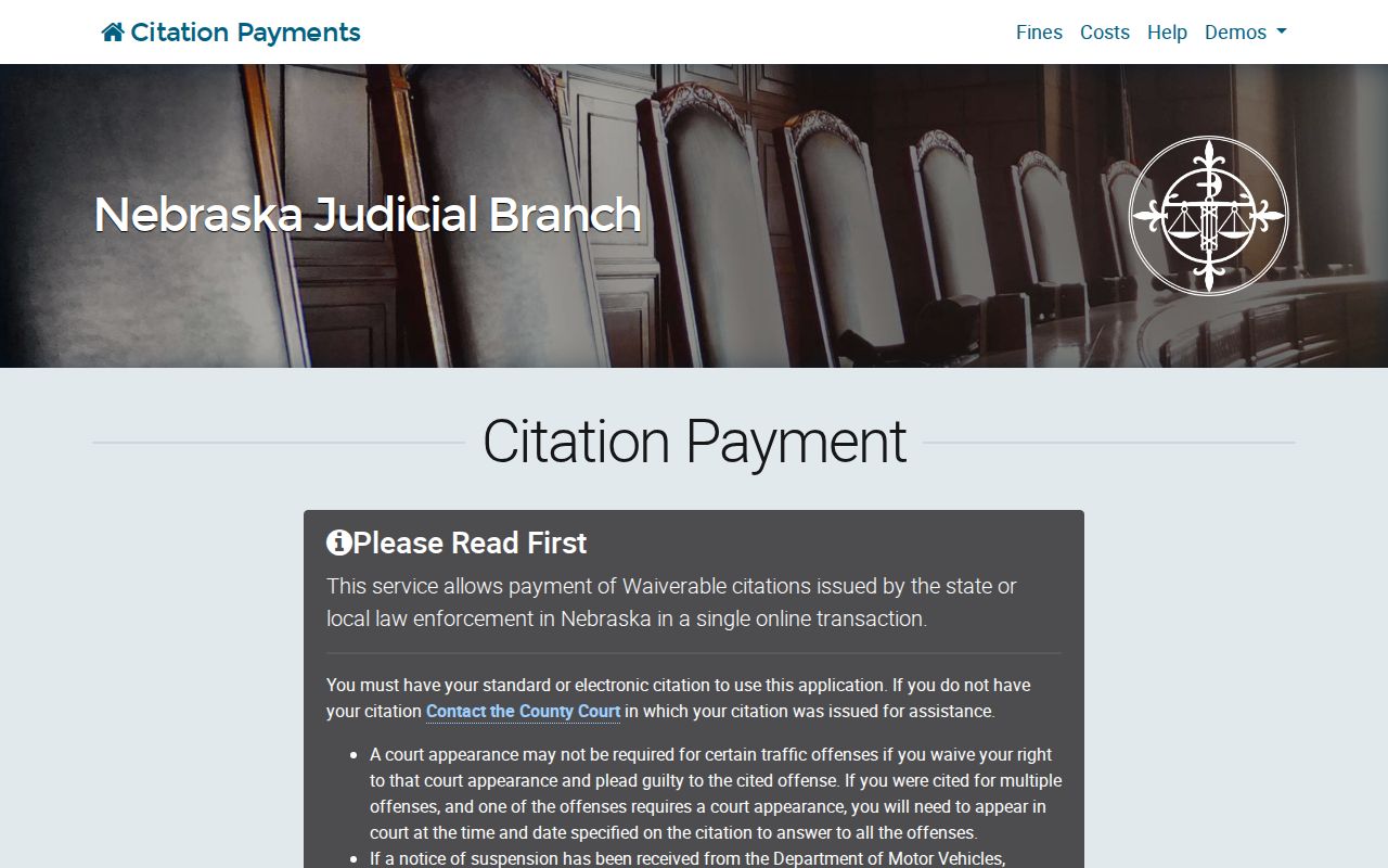Sheridan County warrant check and official citation payment landing page