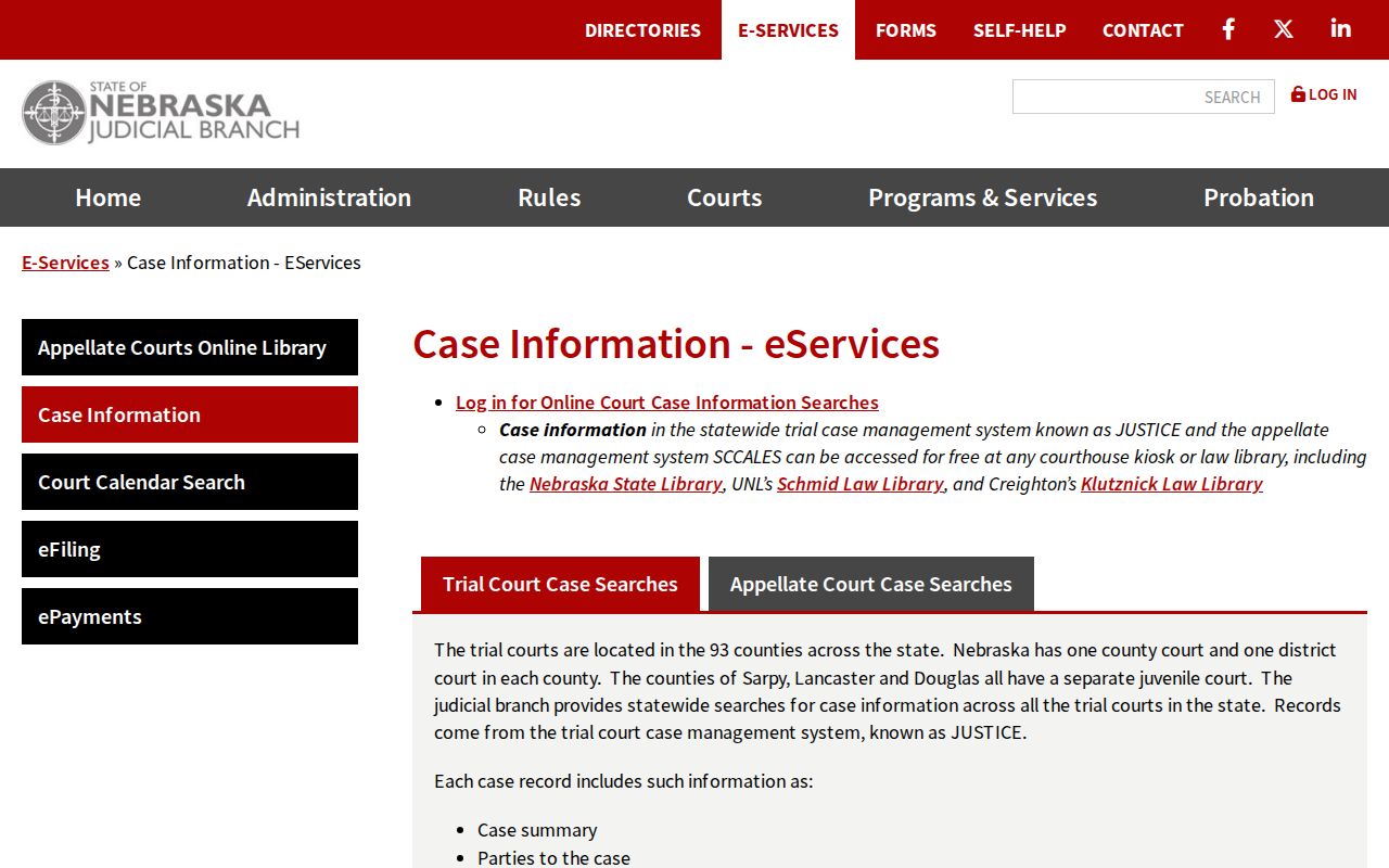 Sheridan County warrant records in the Nebraska JUSTICE case search