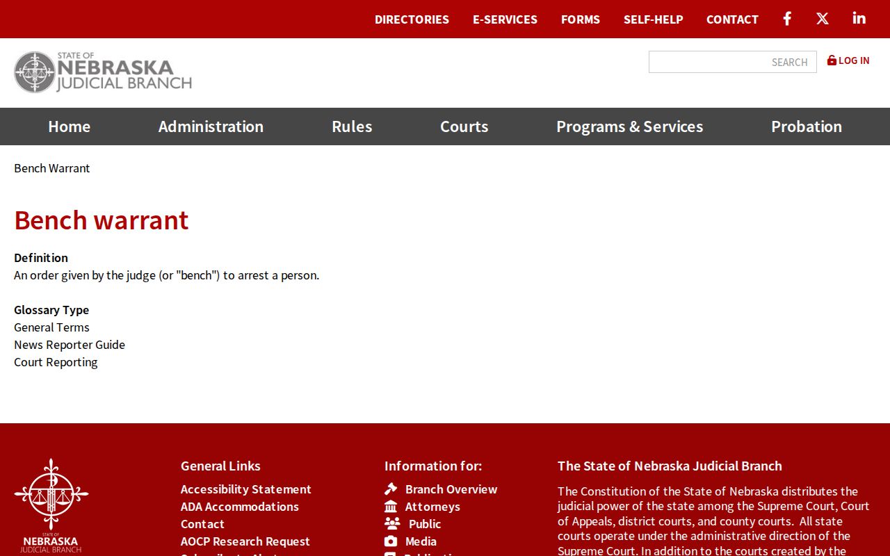 Sheridan County bench warrant lookup and official bench warrant definition