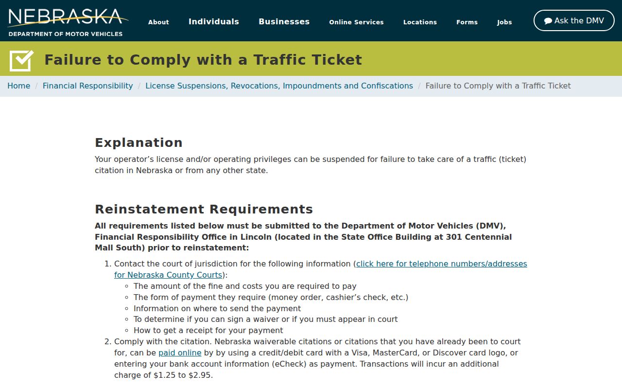 Sheridan County traffic warrant records and Nebraska DMV compliance
